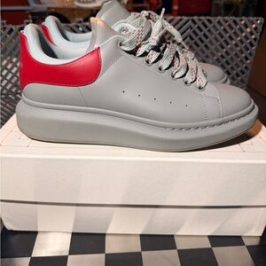 Alexander McQueen Gray Sneakers with Red Heel Tab